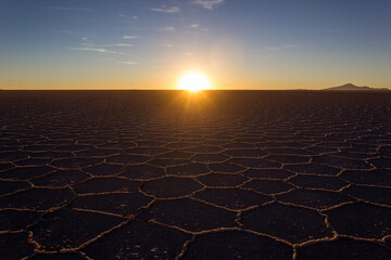 Beautiful sunset in the Salar de Uyuni, Bolivia (dry)