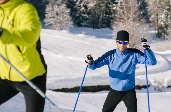 Athlete practice cross-country skiing