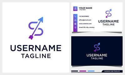 letter S Initial with arrow logo design concept with business card template