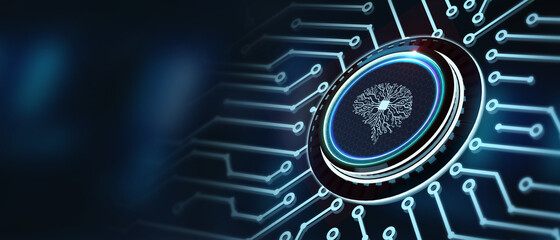 Artificial intelligence (AI), machine learning and modern computer technologies concepts. Business, Technology, Internet and network concept.