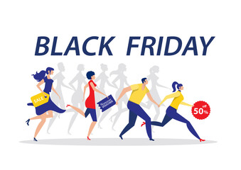 Woman and man running for sale discount black friday on white background