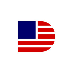 letter D logo. american flag style. vector graphic asset.