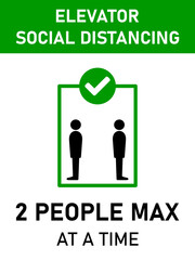 Elevator Social Distancing 2 People Max at a Time Vertical Warning Sign with an Aspect Ratio of 3:4. Vector Image.