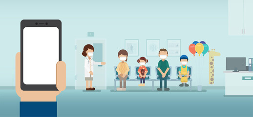 Blank screen mobile phone in pediatrics clinic flat design vector illustration
