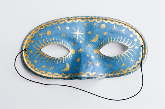 Blue and gold Carnival Columbine half mask