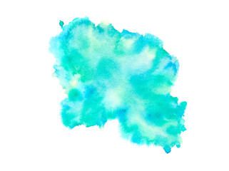blue paint of splashes watercolor isolated on white paper.