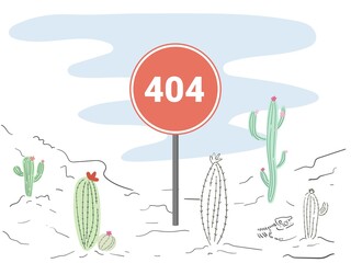 Error 404 page linear illustration. Page not found message.