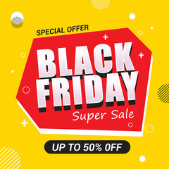 black friday sale banner template on yellow background