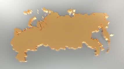 Russia golden map on a grey background. 3d render