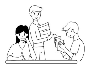 Working with papers in the office. Teamwork concept. Paperwork. Cartoon style. Vector illustration.