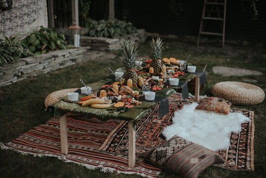 A bohemian inspired traditional filipino kamayan backyard dinner