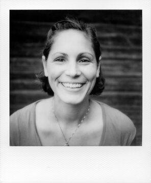 Black And White Instant Photo Of 38 Year Old Woman