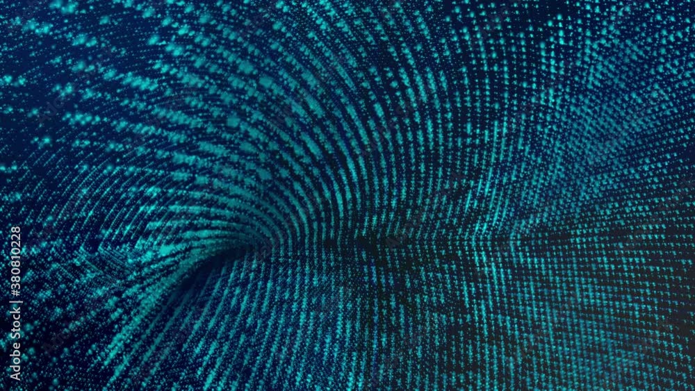 Poster moving blue round particles on a dark background. abstract looped animated background. 3d render