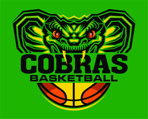 cobras basketball team design with mascot and half ball for school, college or league