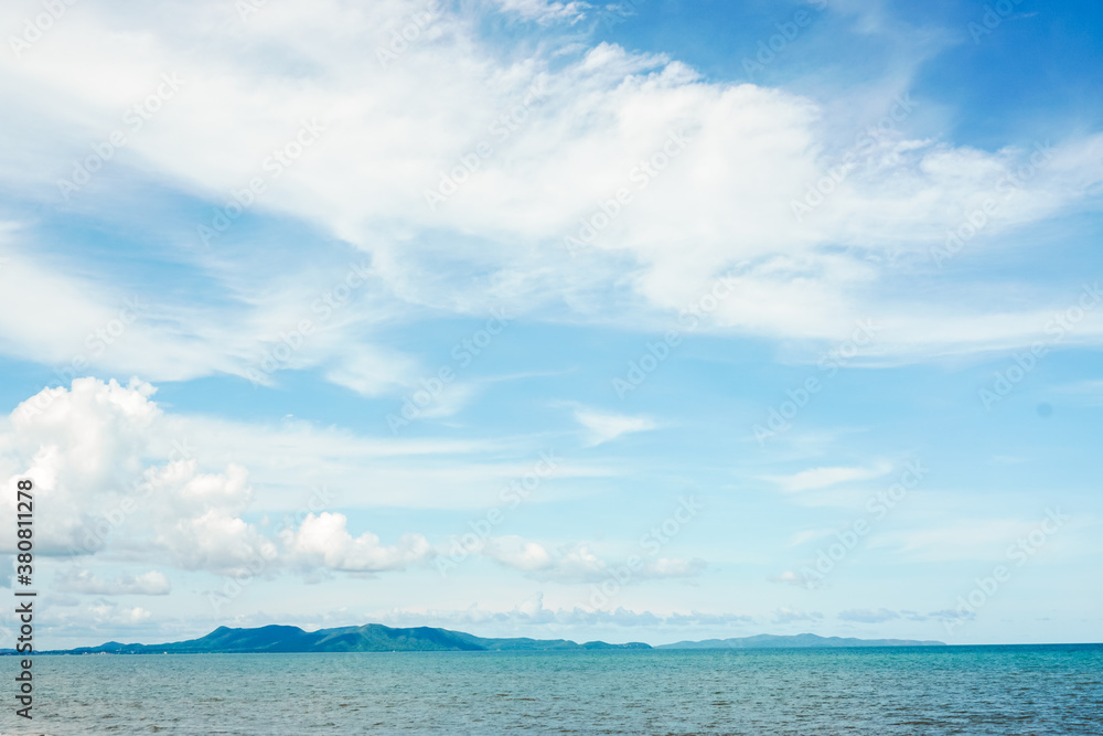 Wall mural Landscape  of blue sky mountain with cloud and beach in the summer