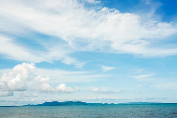 Landscape  of blue sky mountain with cloud and beach in the summer