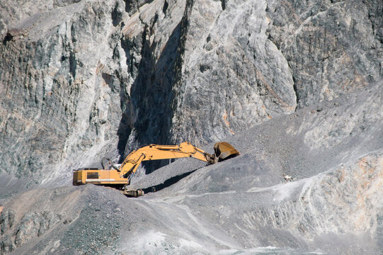 Excavator in a stone quarry