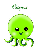 Creative composition with the image of water animals. Cute children's close-up illustrations on a white background.