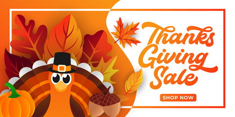Happy Thanksgiving day sale background vector with decorative leaves. Abstract Happy Thanksgiving holiday sale vector background design template for advertising, flyer, web banner, poster, brochure