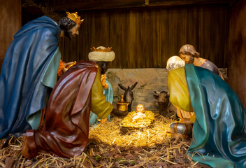 The nativity of Jesus, nativity of Christ, birth of Christ or birth of Jesus represented by small figurines. The nativity is the basis for the Christian holiday. Terracotta figurines