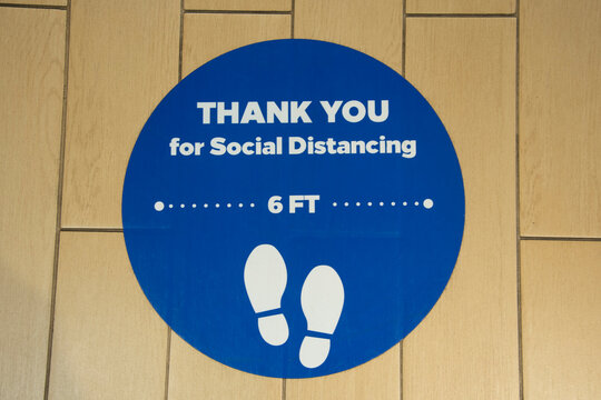 Thank you for social distancing round blue decal