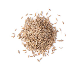 Pile of dried Caraway seeds isolated on white