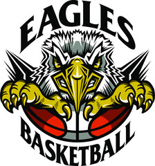 eagles basketball team design with mascot and half ball for school, college or league