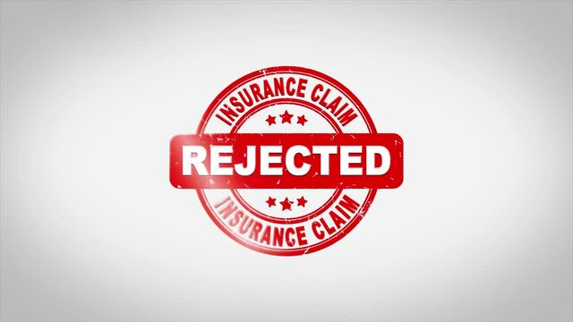 Insurance Claim Rejected Signed Stamping Text Wooden Stamp Animation. Red Ink on Clean White Paper Surface Background with Green matte Background Included.