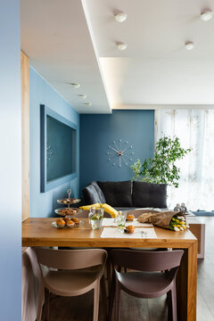 Contemporary interior - decorated living room in blue
