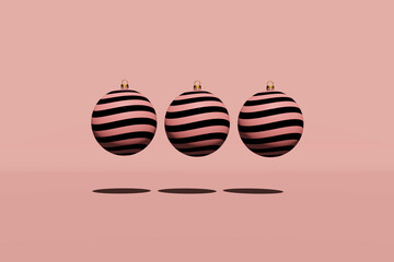 Three striped pink and black Christmas balls