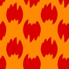 Fire on a yellow background, texture for design, seamless pattern, vector illustration