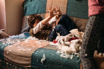 Little boy's stop sign while playing, he needs some time to breathe