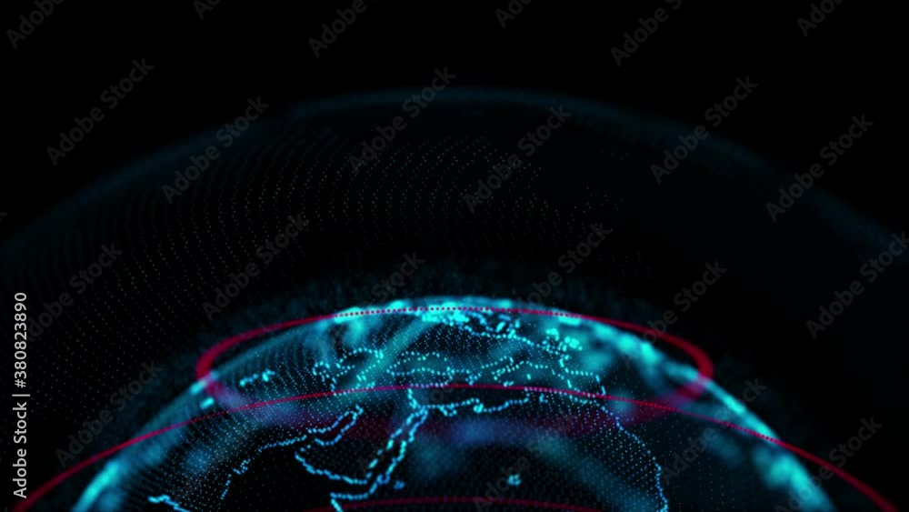 Poster 3d blue digital earth rotating network loop animation alpha channel. future scientific growth intern