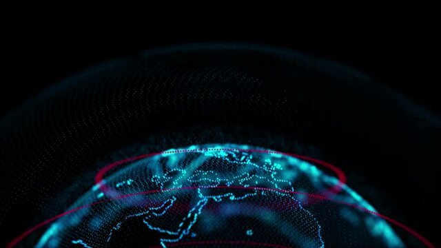 3D Blue Digital Earth rotating network Loop Animation Alpha Channel. Future Scientific Growth International Network Technology Planet. Business Internet Big Data Clouds 5G.