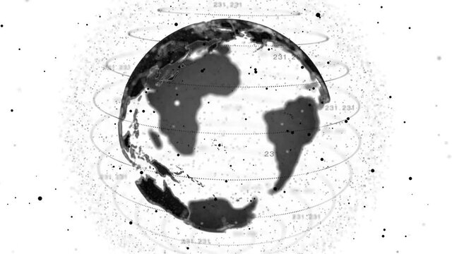 Digital Globe Sphere Space Abstract Geometric Plexus Loop Animation Background Alpha Channel. Moving Lines, Dots and Triangles. Big Data Technology, Business and Communications.