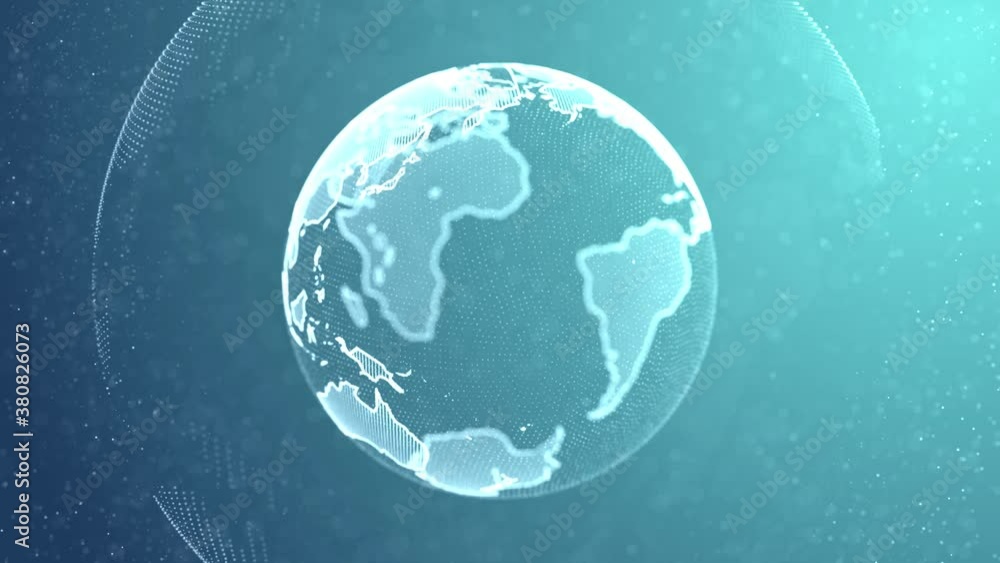 Poster 3d blue digital earth rotating network loop animation alpha channel. future scientific growth intern