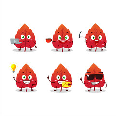 Red dried leaves cartoon character with various types of business emoticons