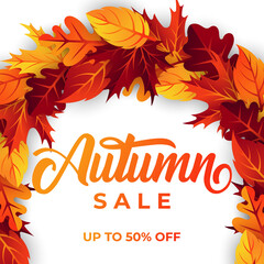 Autumn sale background vector with decorative leaves. Autumn Sale Vector background Illustration. Abstract Autumn Sale background design template for advertising, flyer, web banner, poster, brochure