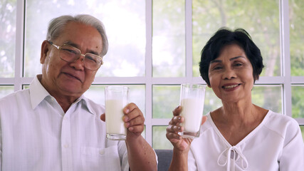 Asian elderly couple spending time together at home.