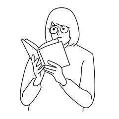 Woman reading a book. Line art vector illustration
