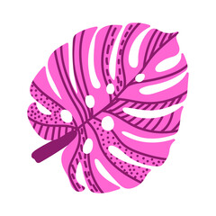 Vector illustration of a tropical plant. Pink fern isolated on white background. Hand drawn branches and leaves