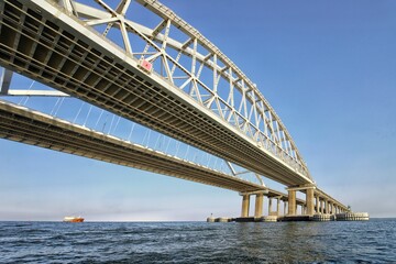 Big beautiful bridge for cars and trains.