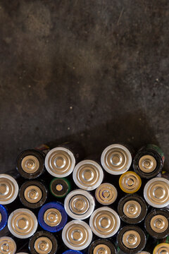 Batteries (AA and AAA) from above with copyspace