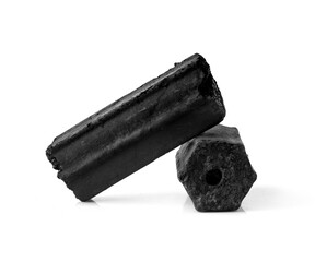 Natural wood charcoal, traditional charcoal or hard wood charcoal an isolated on white...