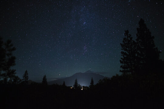 Starry night over Mount Shasta