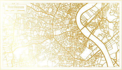 Fototapeta premium Bordeaux France City Map in Retro Style in Golden Color. Outline Map.