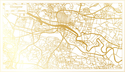 Glasgow Scotland City Map in Retro Style in Golden Color. Outline Map.