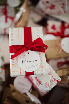 Wrapped gift for mom amongst other presents