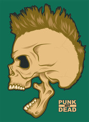 A Vector illustration of a skull with punk style hair