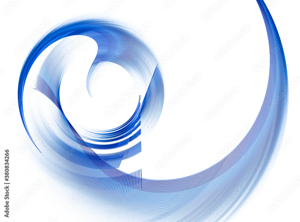 Poster blue surfaces are curved in a wave-like manner in an arc in perspective on a white background. abstr